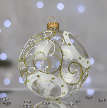 Новогодний шар на елку Santa Shop Четыре круга Геометрия на прозрачном Белый/Золотой 10 см 4820001024074
