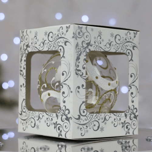 Новогодний шар на елку Santa Shop Четыре круга Геометрия на прозрачном Белый/Золотой 10 см 4820001024074