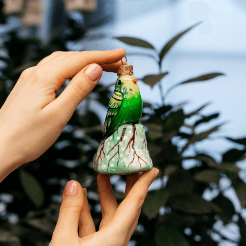 Елочная игрушка Rizdviani Istorii Лаймовый попугай 10 см 4820001045628