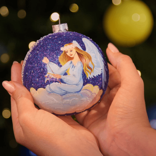 Новогодний шар на елку Santa Shop Ангел на облаке Голубой 10 см 4820001106749