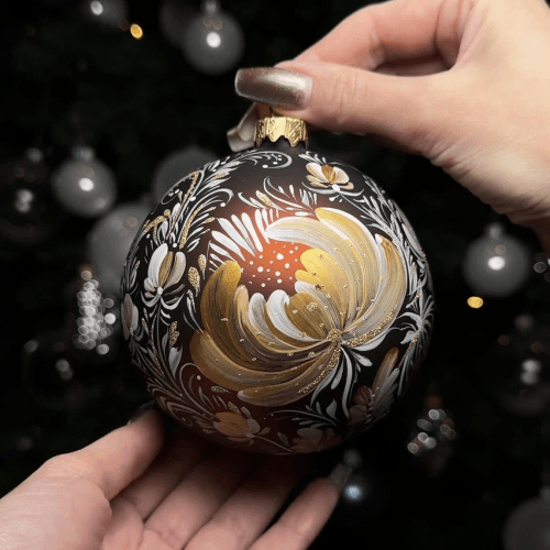 Новогодний шар на елку Santa Shop Петриковка Цветок Золотой 10 см 4820001112269