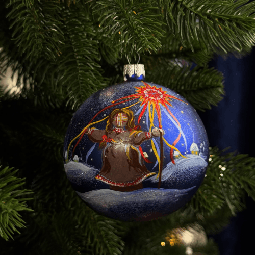 Новогодний шар на елку Santa Shop Дівчинка-Мотанка Синий 10 см 4820001112450