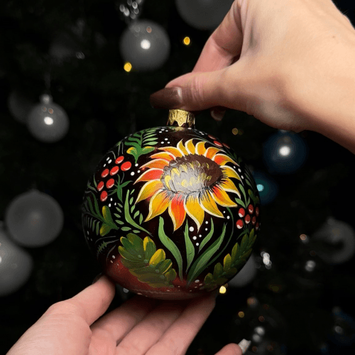 Новогодний шар на елку Santa Shop Осінній соняшник Бордовый 10 см 4820001154313