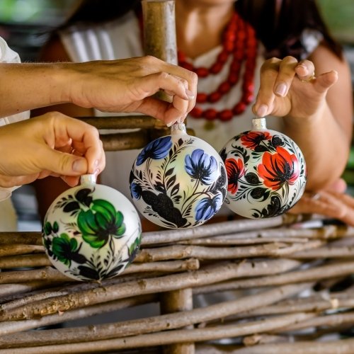 Елочная игрушка набор 3 шт Rizdviani Istorii Украинские истории Петриковка Набор осенний 10 см 4820001165371