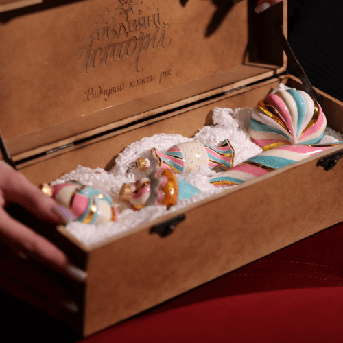 Елочная игрушка набор 5 шт Rizdviani Istorii Зефірний Розовый 7 см, 10 см, 15 см 4820001179637