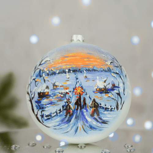 Новогодний шар на елку Santa Shop Різдвяні колядники Белый 12 см 4820001179873