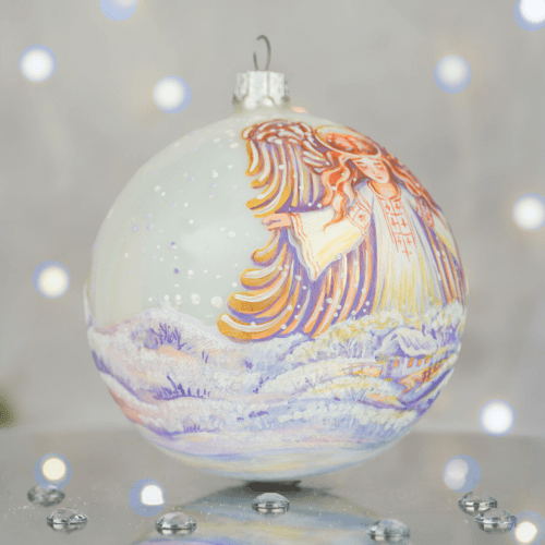 Новогодний шар на елку Santa Shop Янгол на світанку Молочный/Фиолетовый 10 см 4820001180084