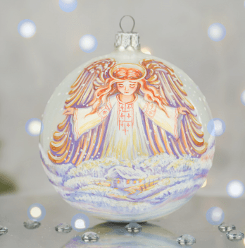 Новогодний шар на елку Santa Shop Янгол на світанку Молочный/Фиолетовый 10 см 4820001180084