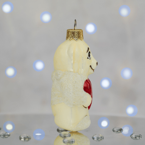 Елочная игрушка Santa Shop Ведмедик з серденьком Молочный/Красный 8 см 4820001180206