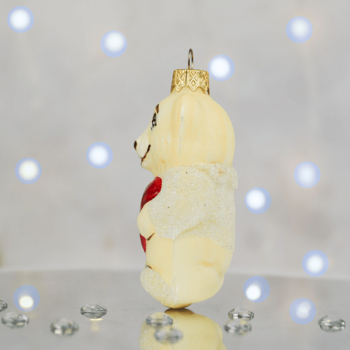 Елочная игрушка Santa Shop Ведмедик з серденьком Молочный/Красный 8 см 4820001180206