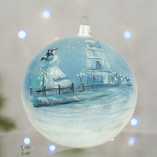 Новогодний шар на елку Santa Shop Софіївська площа Белый/Голубой 12 см 4820001180336