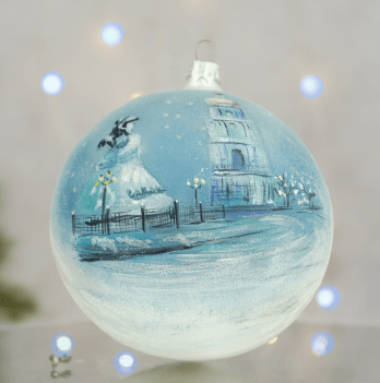 Новогодний шар на елку Santa Shop Софіївська площа Белый/Голубой 12 см 4820001180336