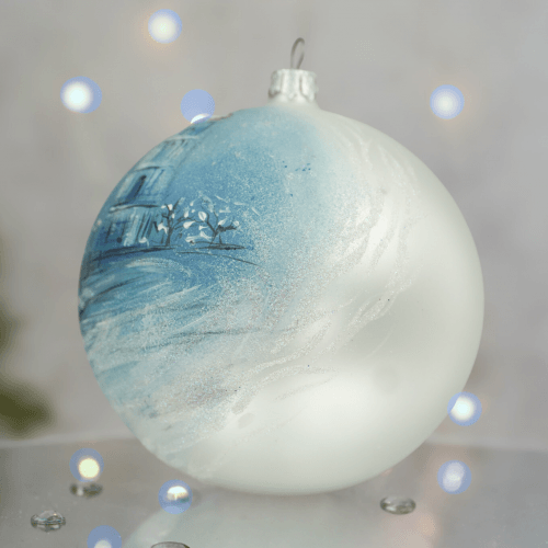 Новогодний шар на елку Santa Shop Софіївська площа Белый/Голубой 12 см 4820001180336