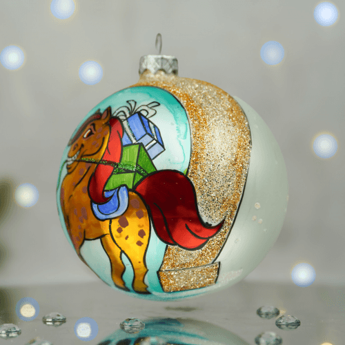 Новогодний шар на елку Santa Shop Символ года 2026 Підкова на щастя Молочный/Бирюзовый 10 см 4820001180381