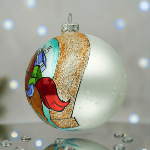 Новогодний шар на елку Santa Shop Символ года 2026 Підкова на щастя Молочный/Бирюзовый 10 см 4820001180381