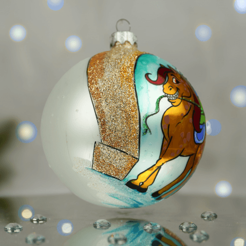 Новогодний шар на елку Santa Shop Символ года 2026 Підкова на щастя Молочный/Бирюзовый 10 см 4820001180381