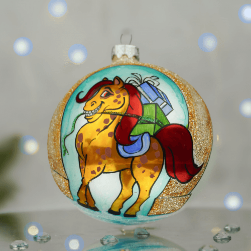 Новогодний шар на елку Santa Shop Символ года 2026 Підкова на щастя Молочный/Бирюзовый 10 см 4820001180381