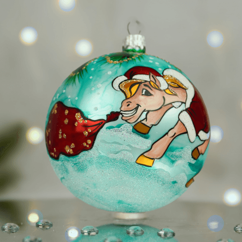 Новогодний шар на елку Santa Shop Символ года 2026 Під ялинкою Бирюзовый 10 см 4820001180398