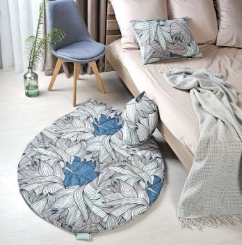 Прикроватный коврик и декоративная подушка Idea набор Листочек Синий/Серый 8-31654