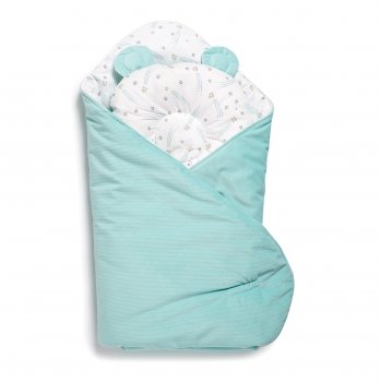Конверт одеяло для новорожденных двусторонний c ортопедической подушкой Twins Bear 100х100 см Мятный 9064-TB-14