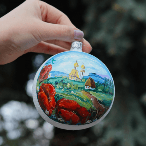 Новогодний шар на елку Santa Shop Церковь Маки Молочный 10 см 4820001112757