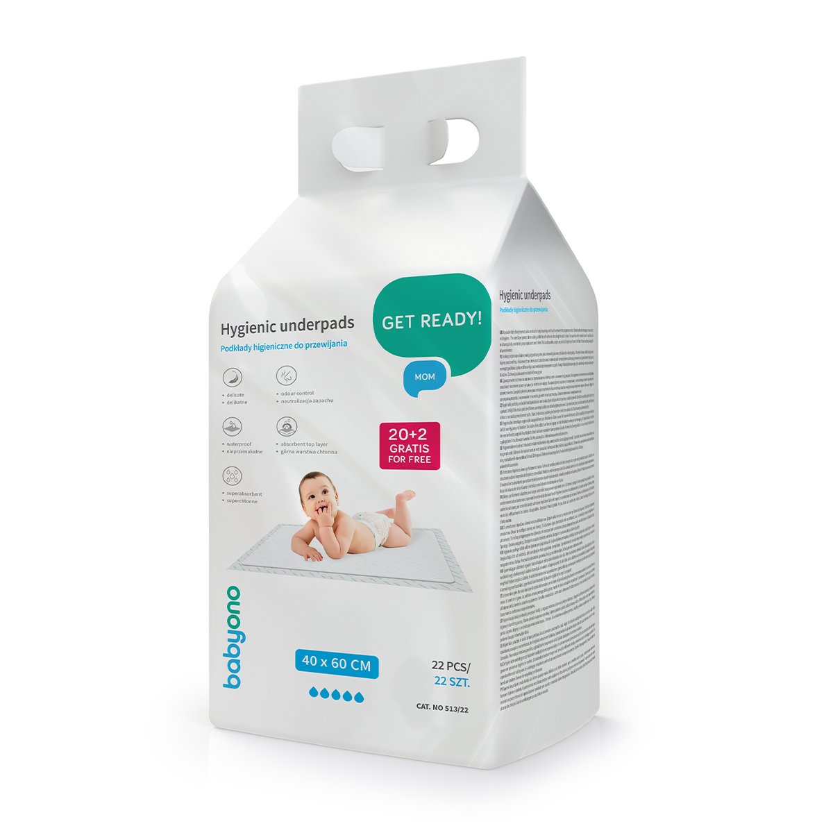 Пеленки одноразовые гигиенические BabyOno 60х40 20+2 шт 513/22