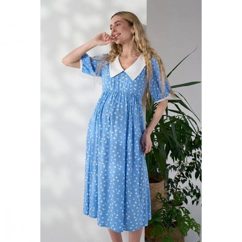 Платье для беременных и кормящих Юла Мама Georgia Голубой/Белый DR-26.083