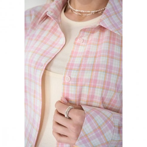 Рубашка в клетку для беременных и кормящих Юла Мама Rey Персиковый/Молочный BL-26.033 