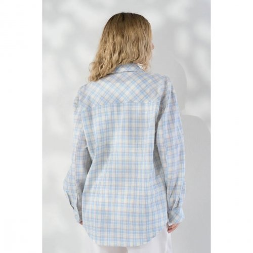 Рубашка в клетку для беременных и кормящих Юла Мама Rey Голубой/Молочный BL-26.032