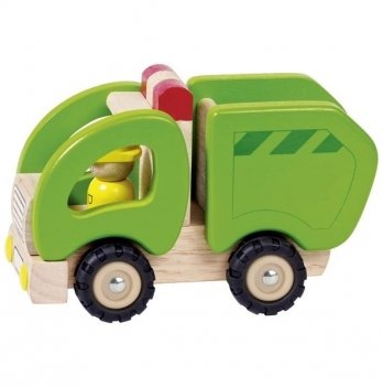 Детская машинка из дерева goki Мусоровоз зеленый 55964G