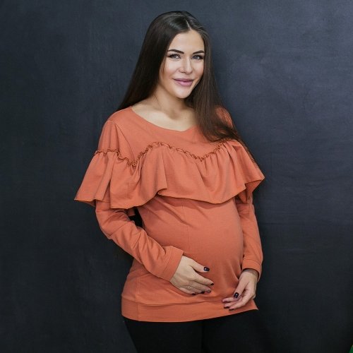 Свитшот для беременных и кормящих Love & Carry LCM2303 с рюшами терракотовый 