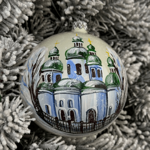 Новогодний шар на елку Santa Shop Кирилівська церква Молочный 10 см 4820001180374