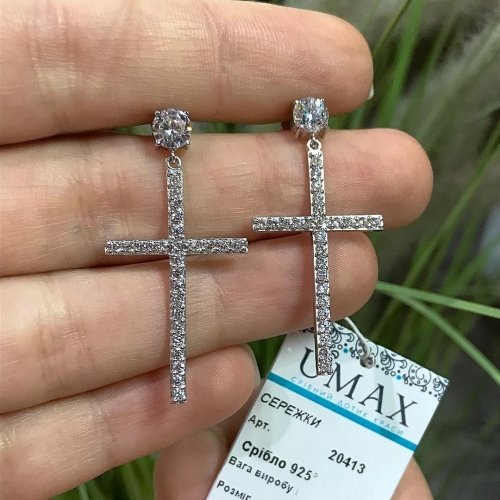 Серебряные сережки пусеты UMAX с подвесками Крестики 20413