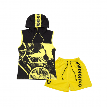 Летний костюм футболка без рукавов и шорты на мальчика Atlantic 6 - 12 лет Трикотаж Черный/Желтый ZOLS1