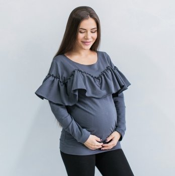 Свитшот для беременных и кормящих Love & Carry LCM2302 с рюшами темно-серый 