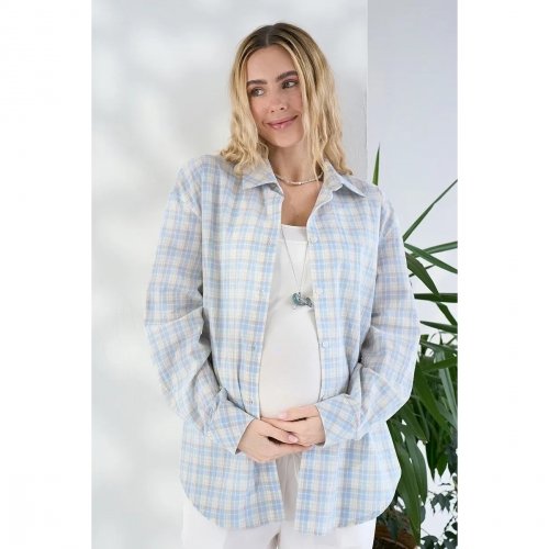 Рубашка в клетку для беременных и кормящих Юла Мама Rey Голубой/Молочный BL-26.032