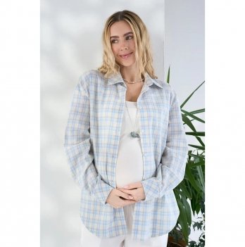 Рубашка в клетку для беременных и кормящих Юла Мама Rey Голубой/Молочный BL-26.032