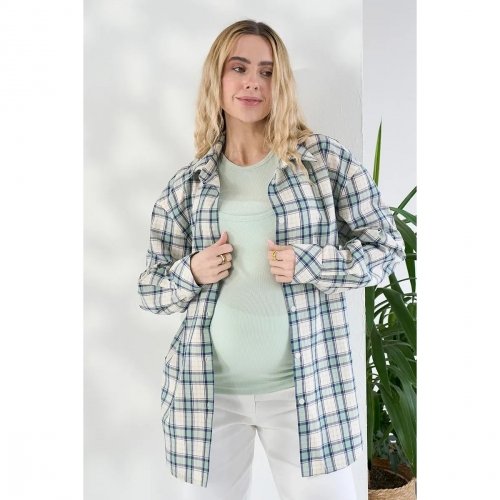 Рубашка в клетку для беременных и кормящих Юла Мама Rey Синий/Зеленый BL-26.031