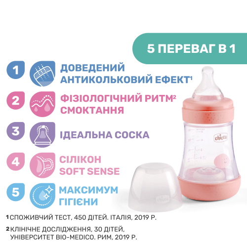 Бутылочка для кормления Chicco PERFECT 5 150мл Розовый 20211.10.40