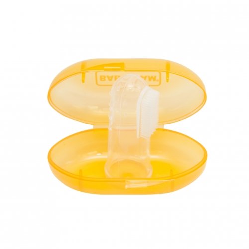 Зубная щетка-массажер силиконовая с контейнером BABY TEAM 7200 оранжевый