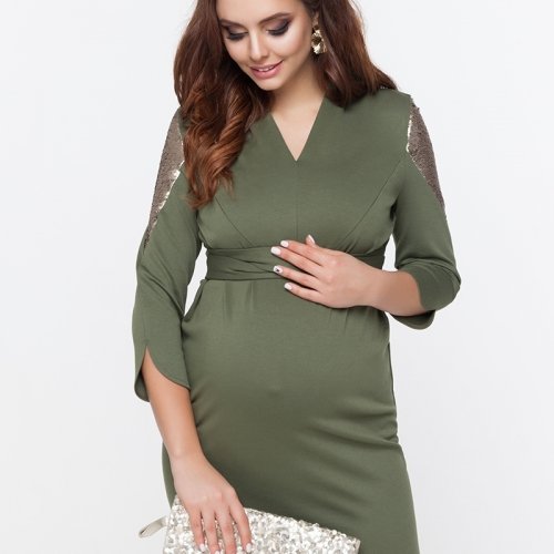 Вечернее платье для беременных и кормящих мам Юла мама Mirella Зеленый DR-49.221