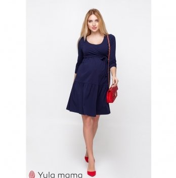Нарядное платье для беременных и кормящих Юла мама Tara Темно-синий DR-10.011