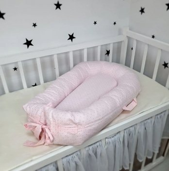 Кокон для новорожденных Oh My Kids Soft OMK Pinky dots Сатин Розовый Кокос 2 см КК-243-OMK