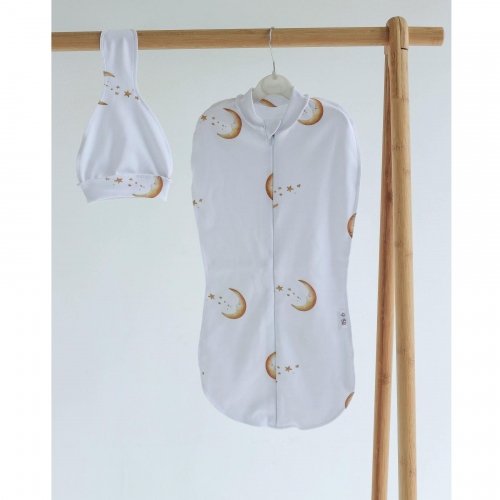 Пеленка кокон для новорожденных на молнии с шапочкой ELA Textile&Toys Месяц 3 - 6 мес Белый/Коричневый DZ036M