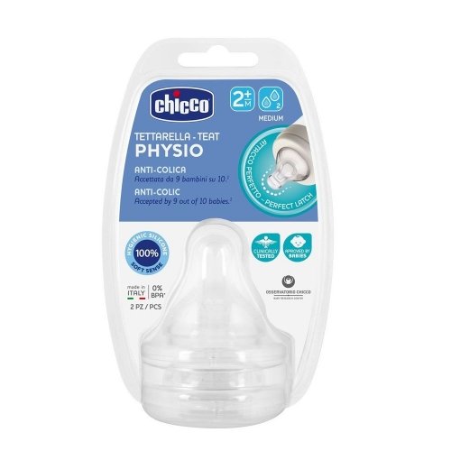 Соска для бутылочки силиконовая Chicco Physio 2+ средний поток 2 шт 20323.00