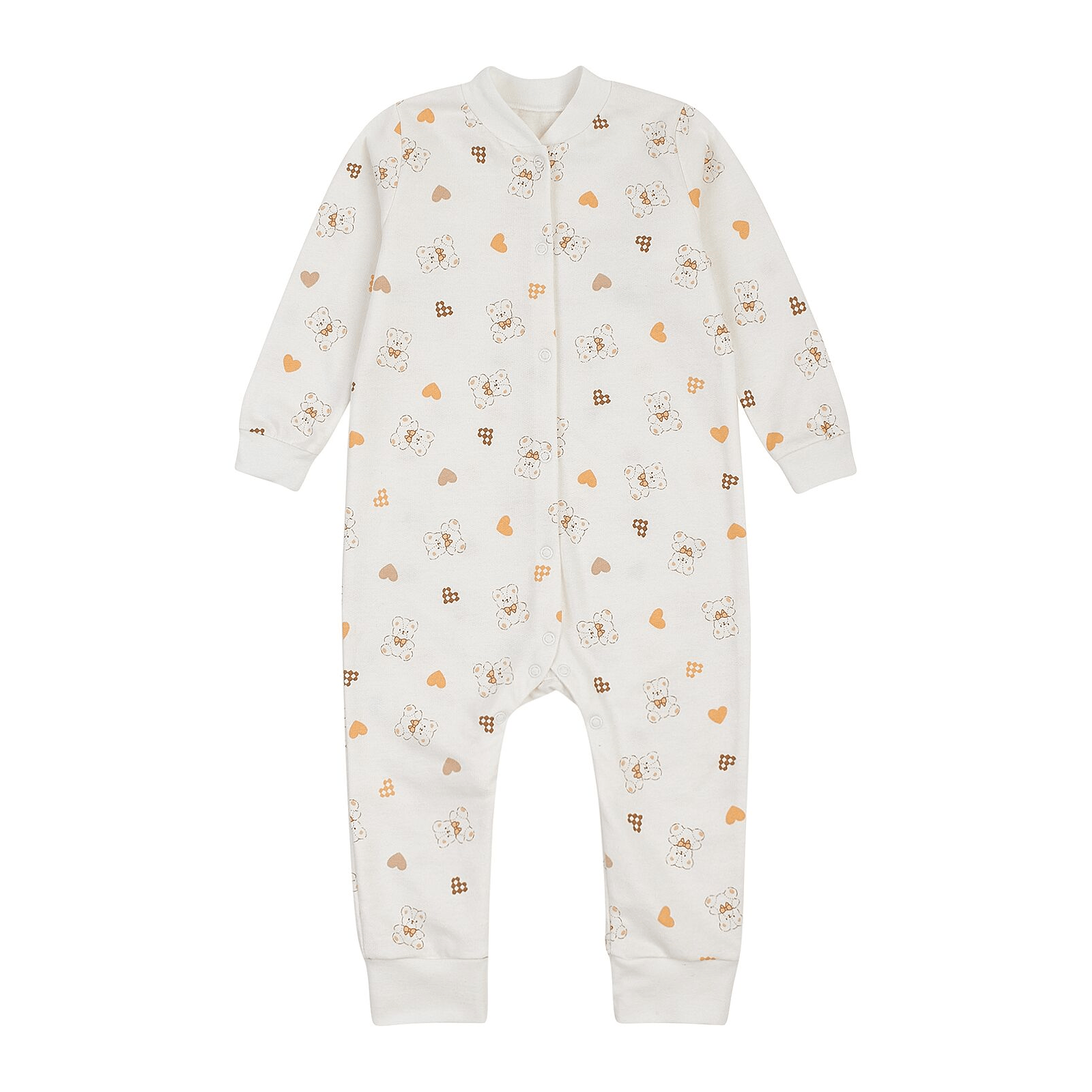 Детская пижама комбинезон ЛяЛя Мишки с сердечками 9 - 18 мес Футер Молочный/Оранжевый 8ФТ026_6-193