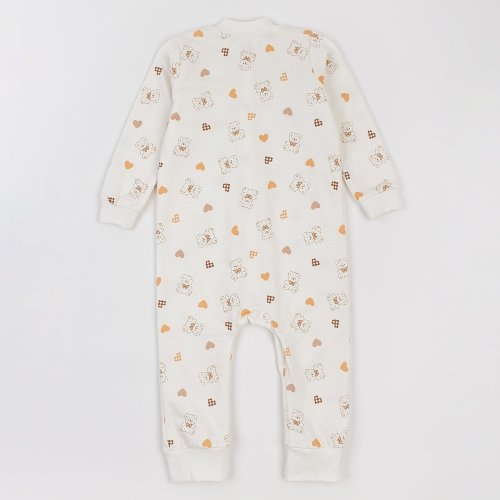 Детская пижама комбинезон ЛяЛя Мишки с сердечками 9 - 18 мес Футер Молочный/Оранжевый 8ФТ026_6-193