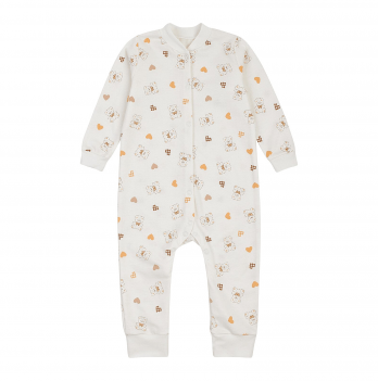 Детская пижама комбинезон ЛяЛя Мишки с сердечками 9 - 18 мес Футер Молочный/Оранжевый 8ФТ026_6-193