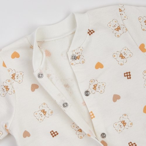 Детская пижама комбинезон ЛяЛя Мишки с сердечками 9 - 18 мес Футер Молочный/Оранжевый 8ФТ026_6-193