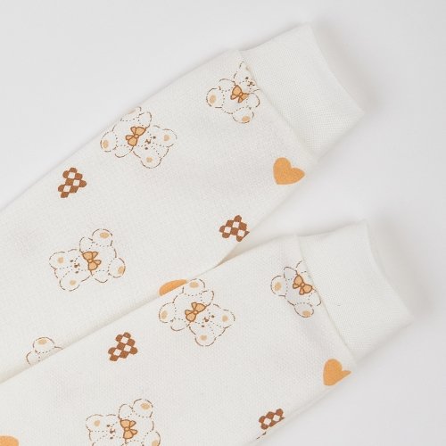 Детская пижама комбинезон ЛяЛя Мишки с сердечками 9 - 18 мес Футер Молочный/Оранжевый 8ФТ026_6-193